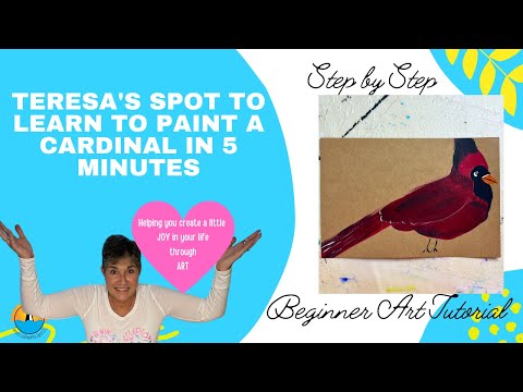 How to Paint a Cardinal in 5 minutes: Easy Step by Step Beginner Acrylic bird Painting Tutorial [Video]