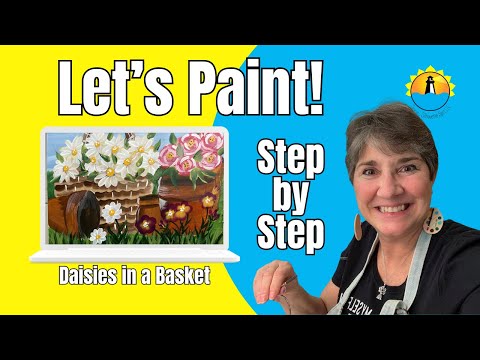 How to paint Daisies in a Basket: Easy Step by Step Beginner Acrylic Painting Tutorial [Video]