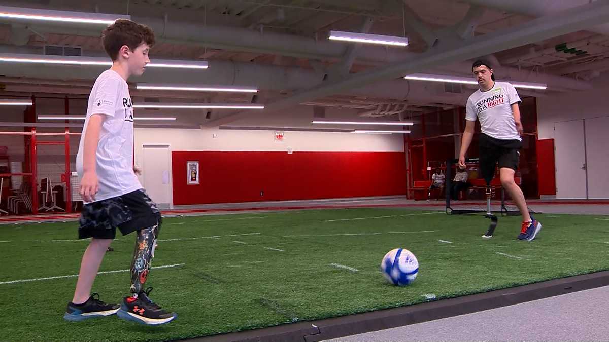 Kids with limb loss fitted for new running blades at Boston event [Video]