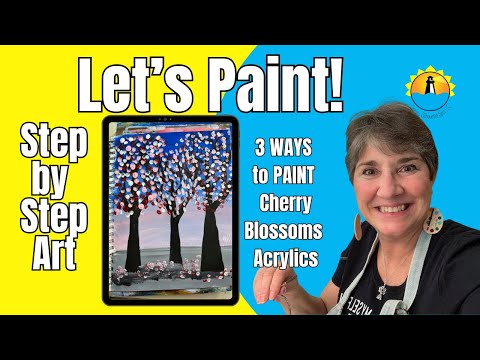 How to Paint Cherry Blossoms 3 Ways: Step by Step Beginner Acrylic Painting Tutorial [Video]